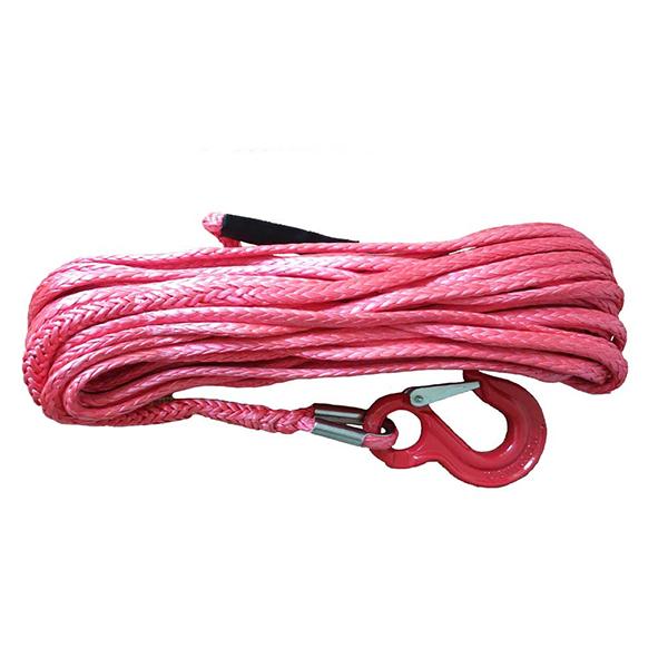 Twelve Strand Red 50 Ft Synthetic Winch Rope With Hook , UHMWPE Fiber